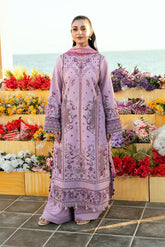 FLORENT - 3PC DHANAK EMBROIDERED SHIRT WITH TWILL PRINTED SHAWL AND TROUSER - HZG2300